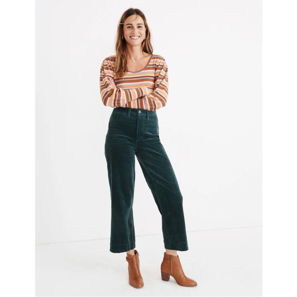 Madewell Dark Green Wide Leg corduroy wide leg cropped Pants
